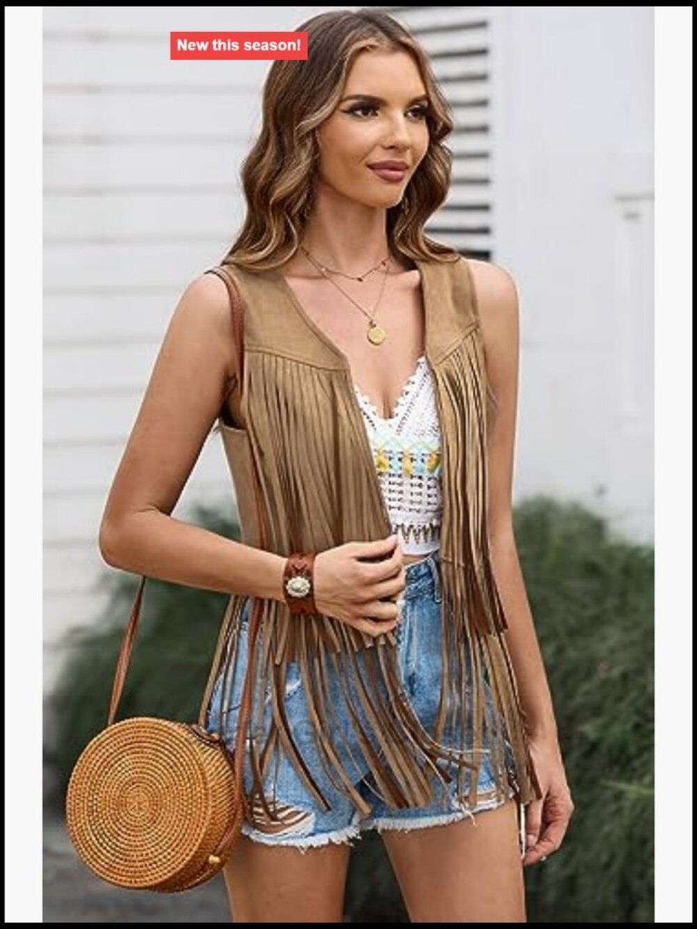Women's Fringe Vest 70s Sleeveless Faux Suede Tassel Western Cowgirl Outfit - Picture 4 of 7